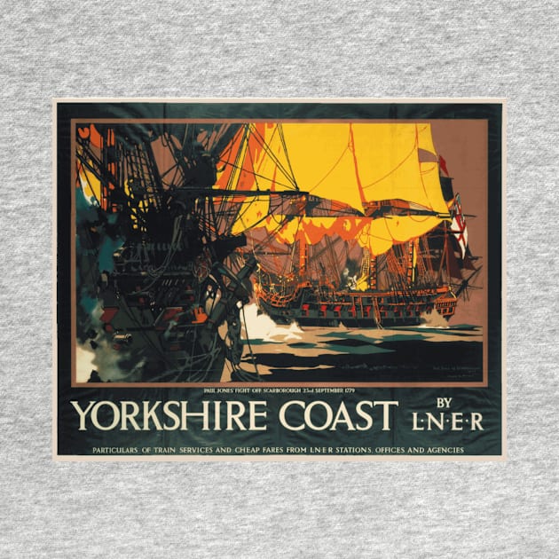 Vintage British Travel Poster: The Yorkshire Coast, Paul Jones' Sea Battle by Naves